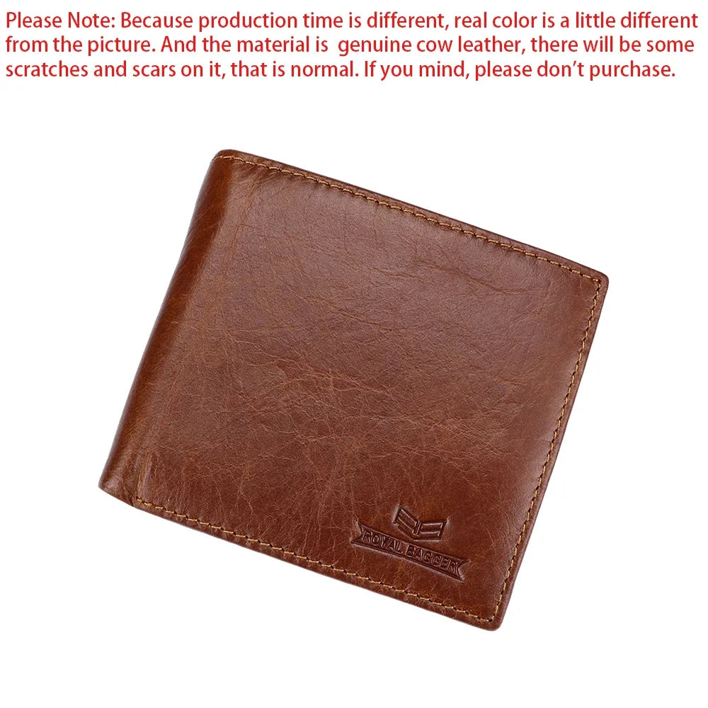 Royal Bagger RFID Blocking Short Wallets Genuine Cow Leather Vintage Coin Purse Large Capacity Male Card Holder 1471